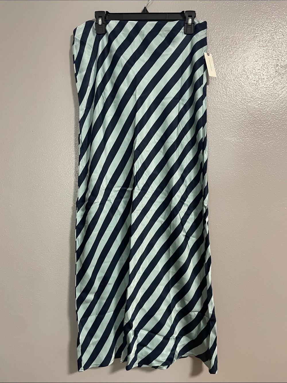Anthropologie Diagonal Stripe Maxi Skirt in Mint Blue and Navy